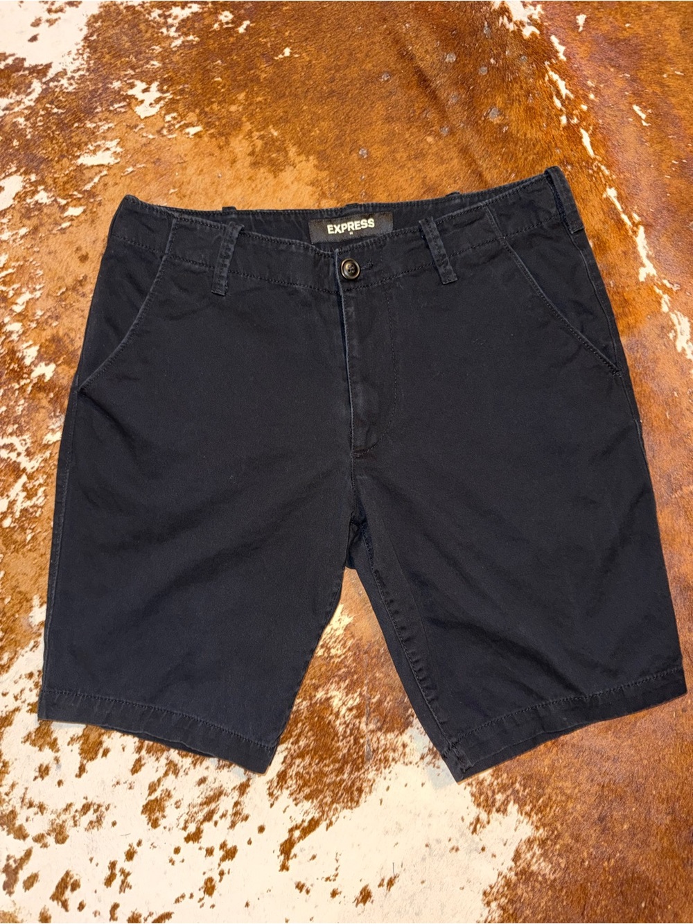 Express Men’s Black Flat Front Chino Shorts 10” inseam